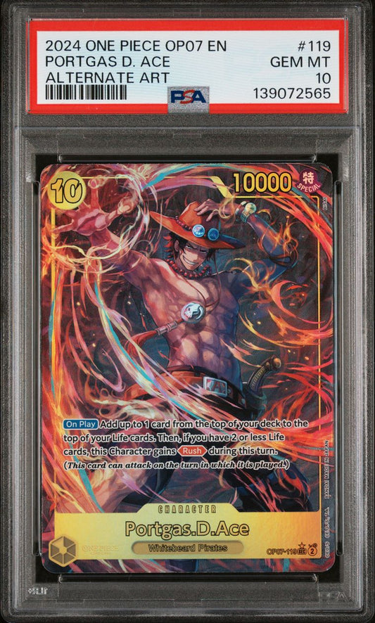 2024 ONE PIECE OP07-500 YEARS IN THE FUTURE | ALTERNATE ART #119 PORTGAS D. ACE (PSA 10)