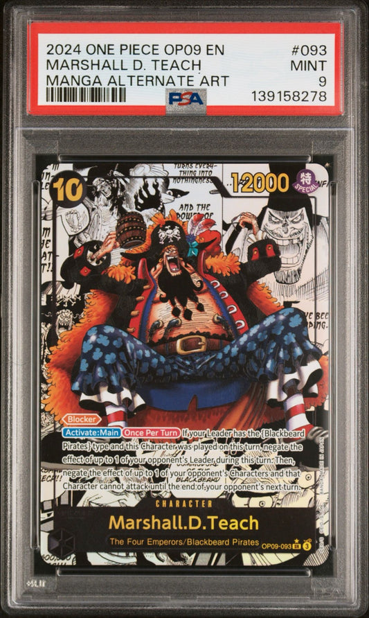 2024 ONE PIECE OP09-EMPERORS IN THE NEW WORLD #093 MARSHALL D. TEACH MANGA ALTERNATE ART (PSA 9)