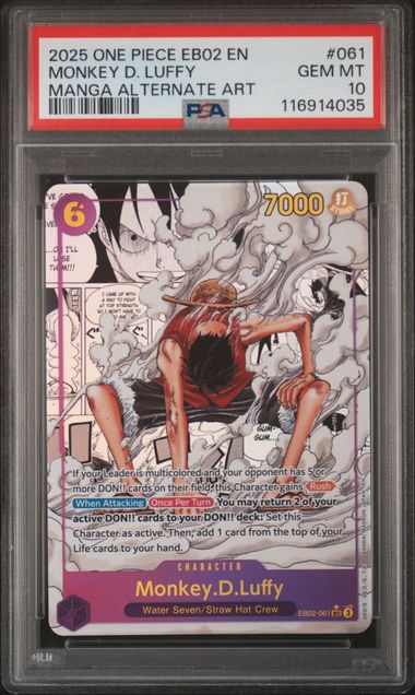 2025 ONE PIECE EB02-EXTRA BOOSTER -ANIME 25TH COLLECTION- | MANGA ALTERNATE ART #061 MONKEY D. LUFFY (PSA 10)